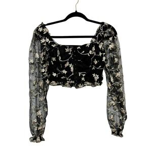 Cosmic Aura Fairy-Grunge Corset Mesh Top Womens Size S Whimsigoth Embroidered